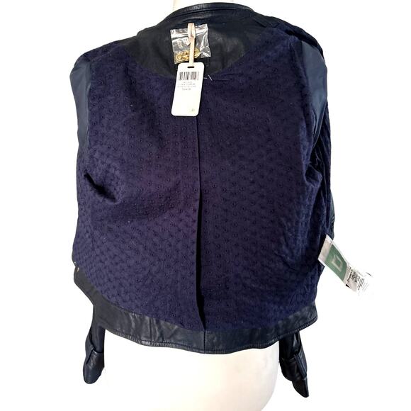 Kookai Paris Genuine Leather Biker Jacket Navy Blue Size 38 New With Tags - Picture 8 of 10